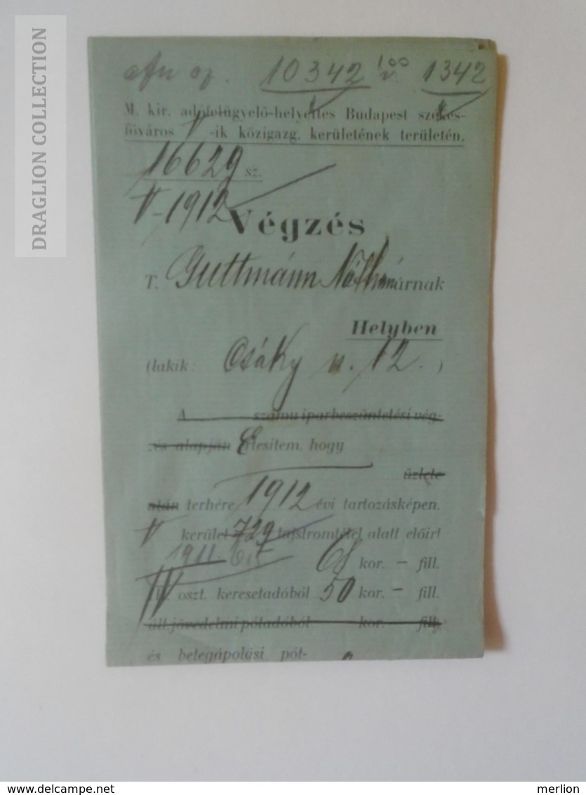 KA409.8 Hungary Budapest - Judaica - Guttman Náthán - 1912 - Unclassified