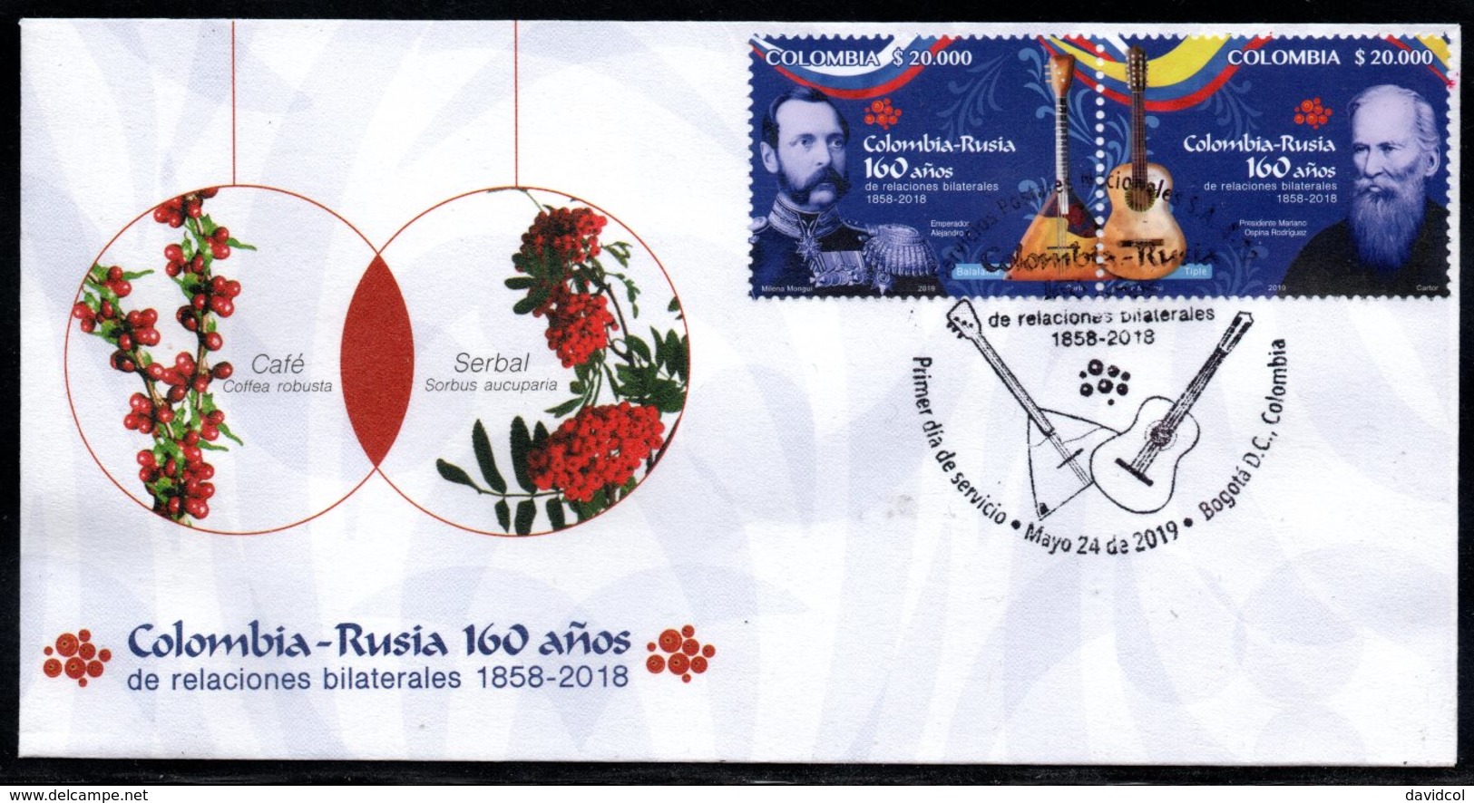 COLOMBIA- KOLUMBIEN- 2019 FDC/SPD. - COLOMBIA-RUSSIA 160 YEARS BILATERAL RELATIONS - Colombia