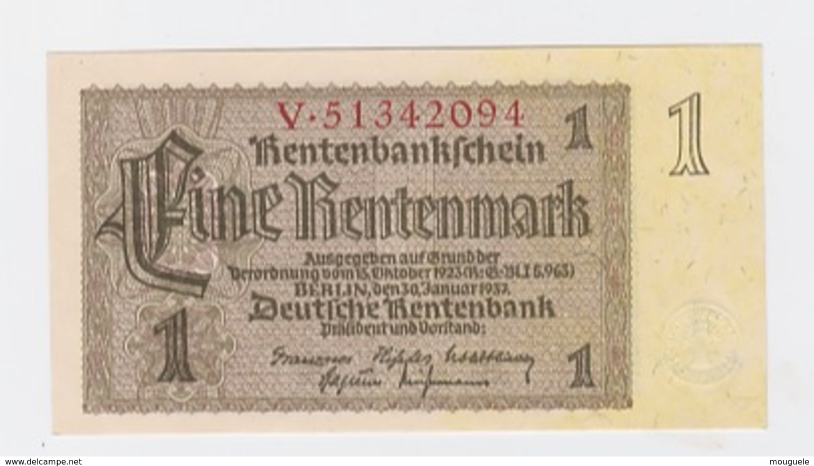 Billet De 1 Rentenmark Pick 173  Du 30-1-1937  Neuf - 1 Rentenmark