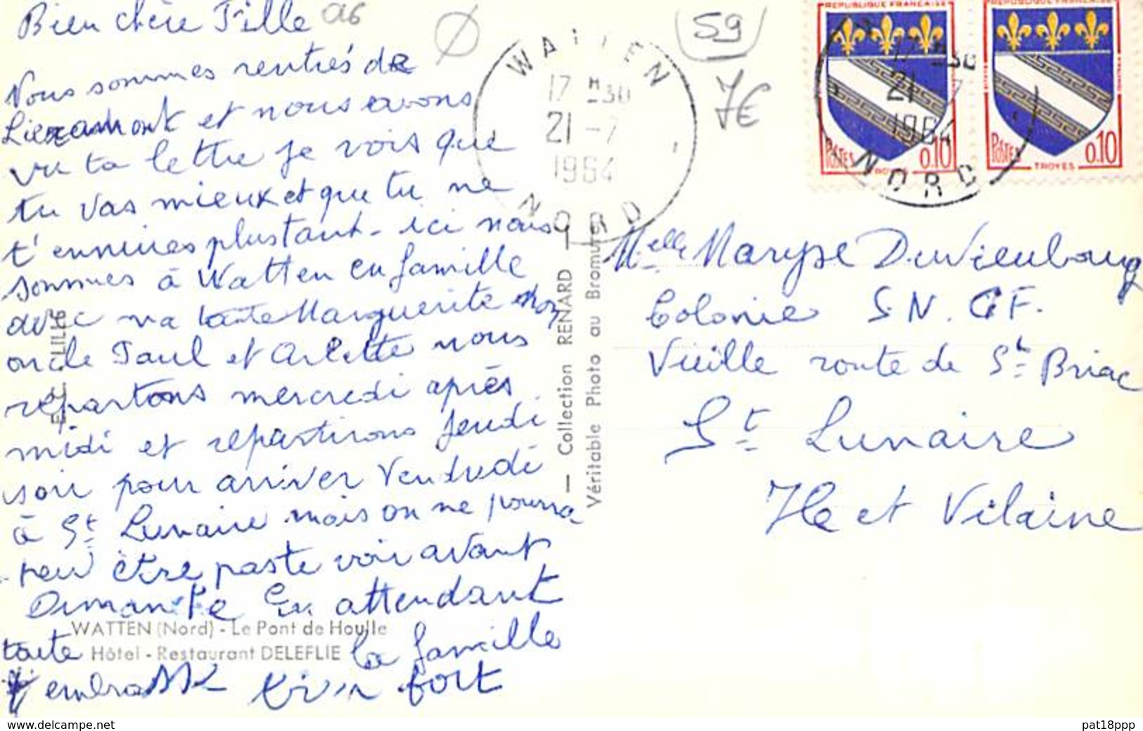 59 - WATTEN : Le Pont De Houlle - Hotel Restaurant DELEFLIE - CPSM Dentelée Noir Blanc Format CPA 1964 - Nord - Altri & Non Classificati