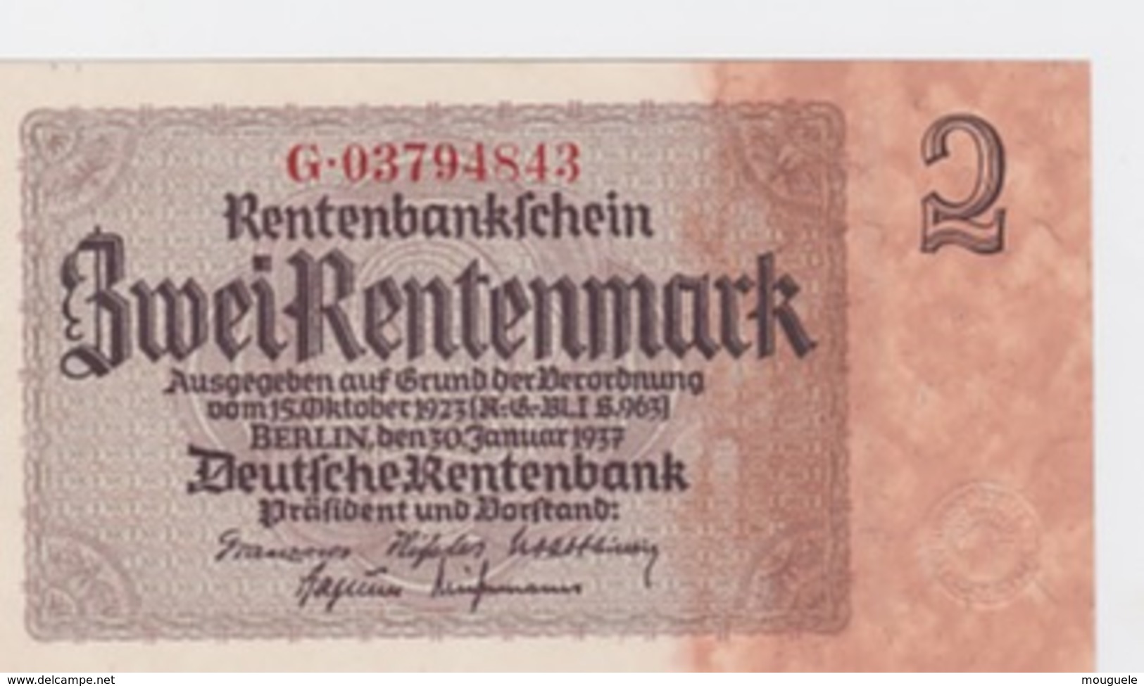 Billet De 2 Rentenmark Pick 174  Du 30-1_1937    Neuf - 1 Rentenmark