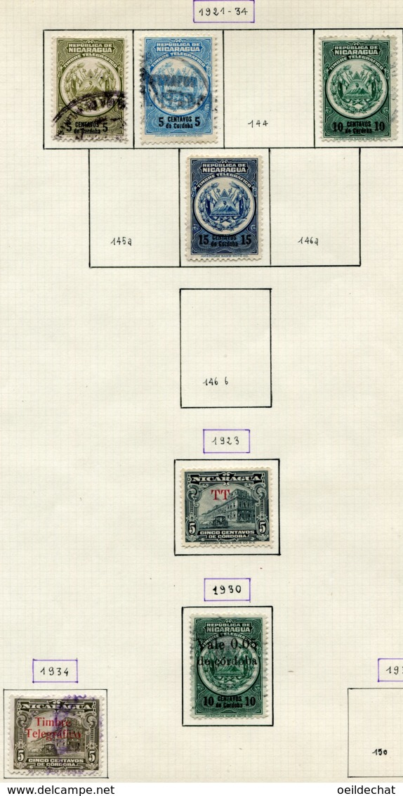 13343 NICARAGUA Collection Vendue Par Page Télégraphe N°142/3, 145/9 °/(*) + Retour N° 1*  1921-34 Et 1896  B/TB - Nicaragua