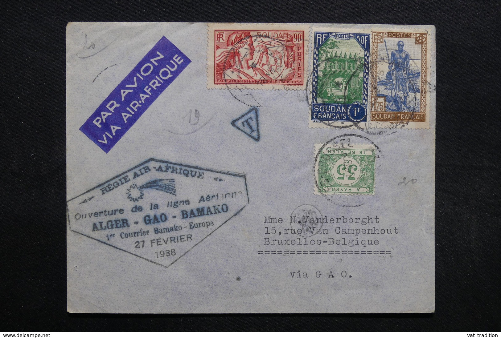 SOUDAN - Enveloppe Du 1er Courrier Bamako / Europe En 1938 Pour La Belgique - L 32703 - Brieven En Documenten