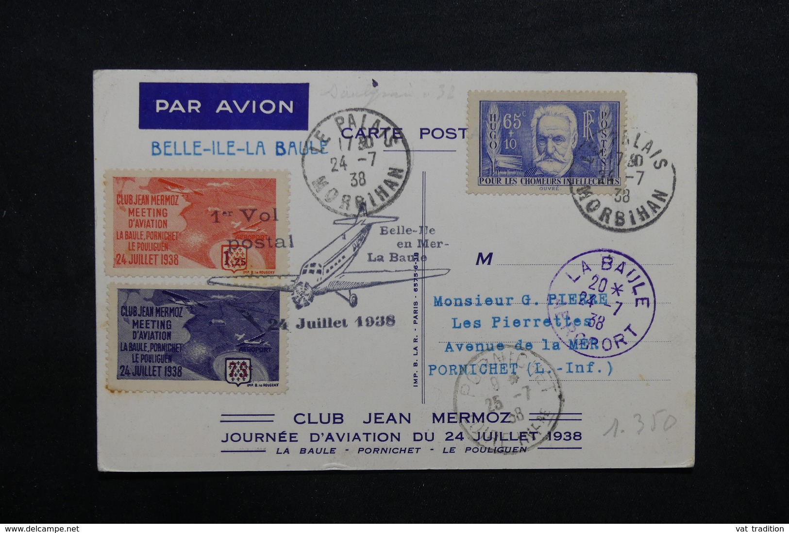 FRANCE - Carte Du Meeting " Jean Mermoz " De La Baule En 1938 , Oblitérations , Vignettes Et Affr.  Plaisants - L 32710 - 1960-.... Lettres & Documents