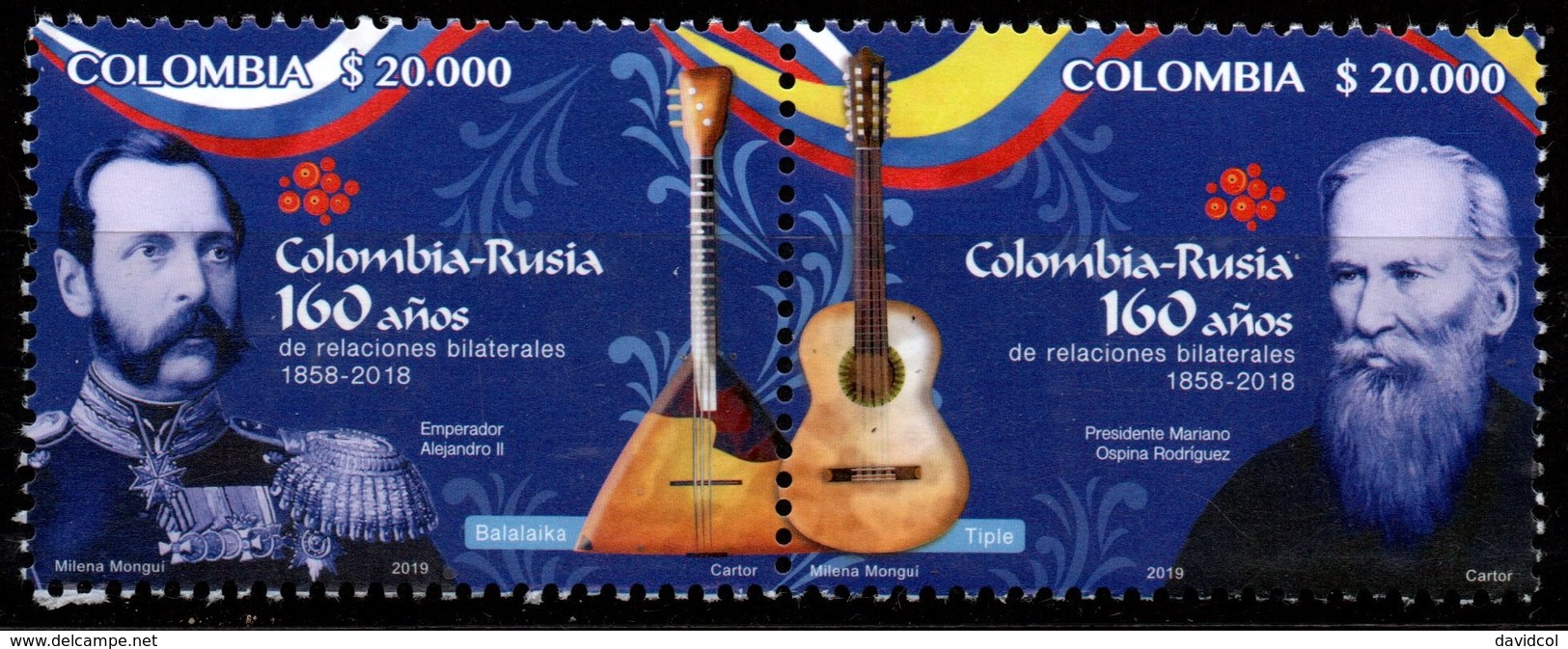 A166- COLOMBIA- KOLUMBIEN- 2019. MNH - COLOMBIA-RUSSIA 160 YEARS BILATERAL RELATIONS - Colombia