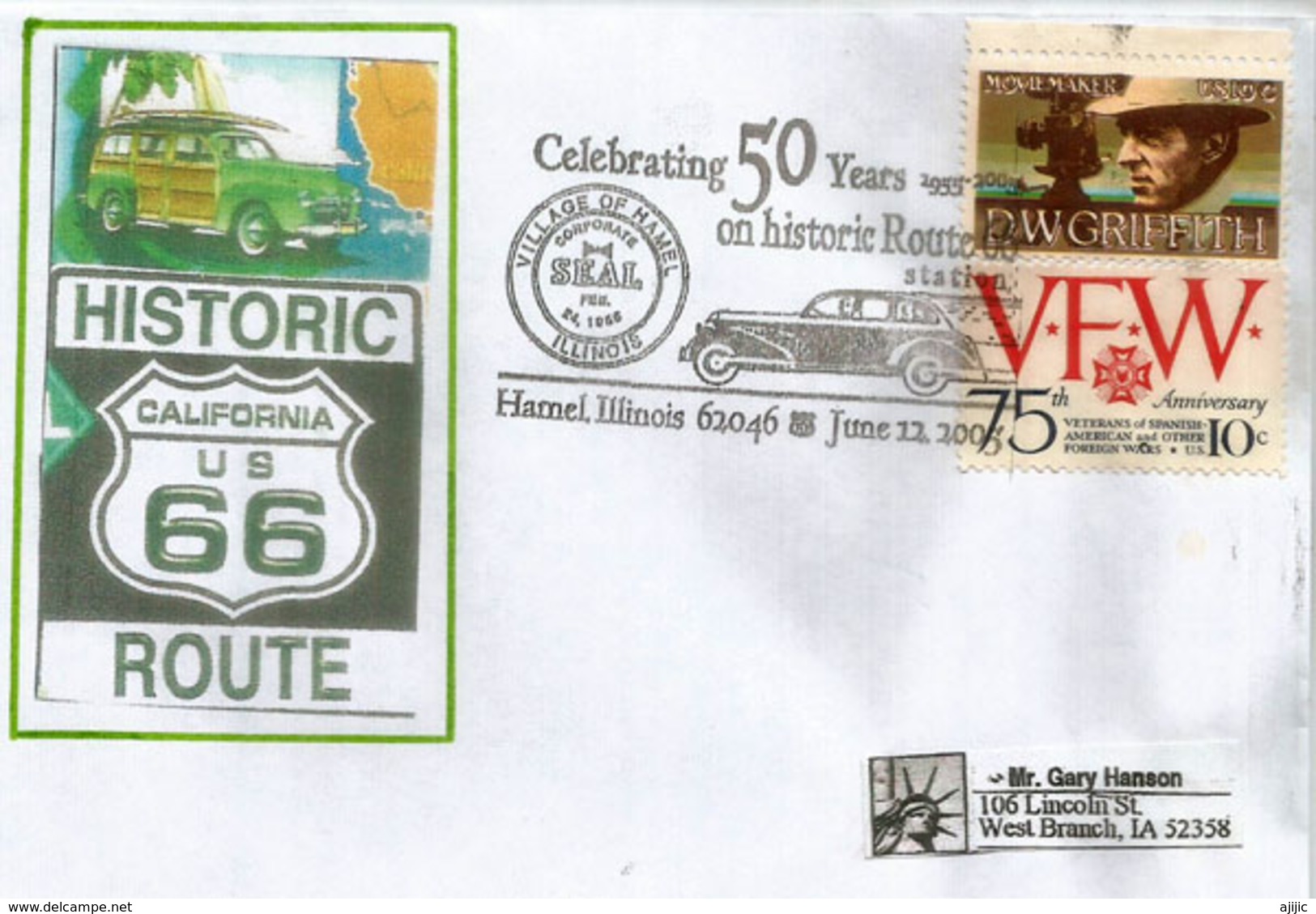 USA. Celebrating 50 Years Historic Route 66 (Main Street Of America) Chicago-to-Los Angeles. Special Letter - Covers & Documents