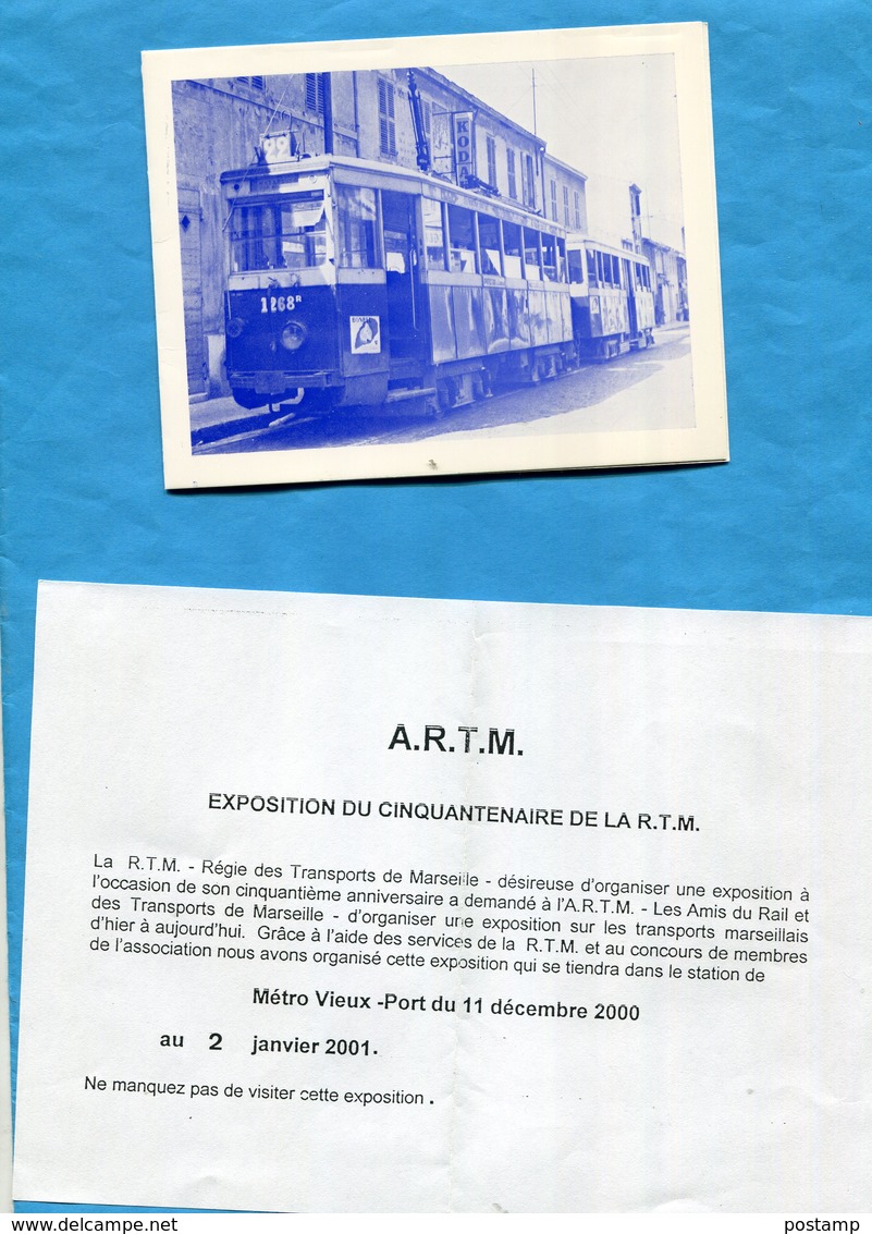 TRAMWAY-MARSEILLE -Motrice N°1268-Carte Double+ D'invitation -expo Du Cinquantenaire R  T M Dec 2000 - Altri & Non Classificati