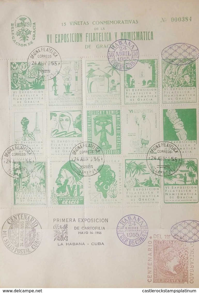 O) 1955 CUBA  - CARIBBEAN , SPANISH ANTILLES, VIÑETAS CONMEMORATIVAS VI PHILATELIC AND NUMISMATIC EXHIBITION -FIRST EXHI - FDC