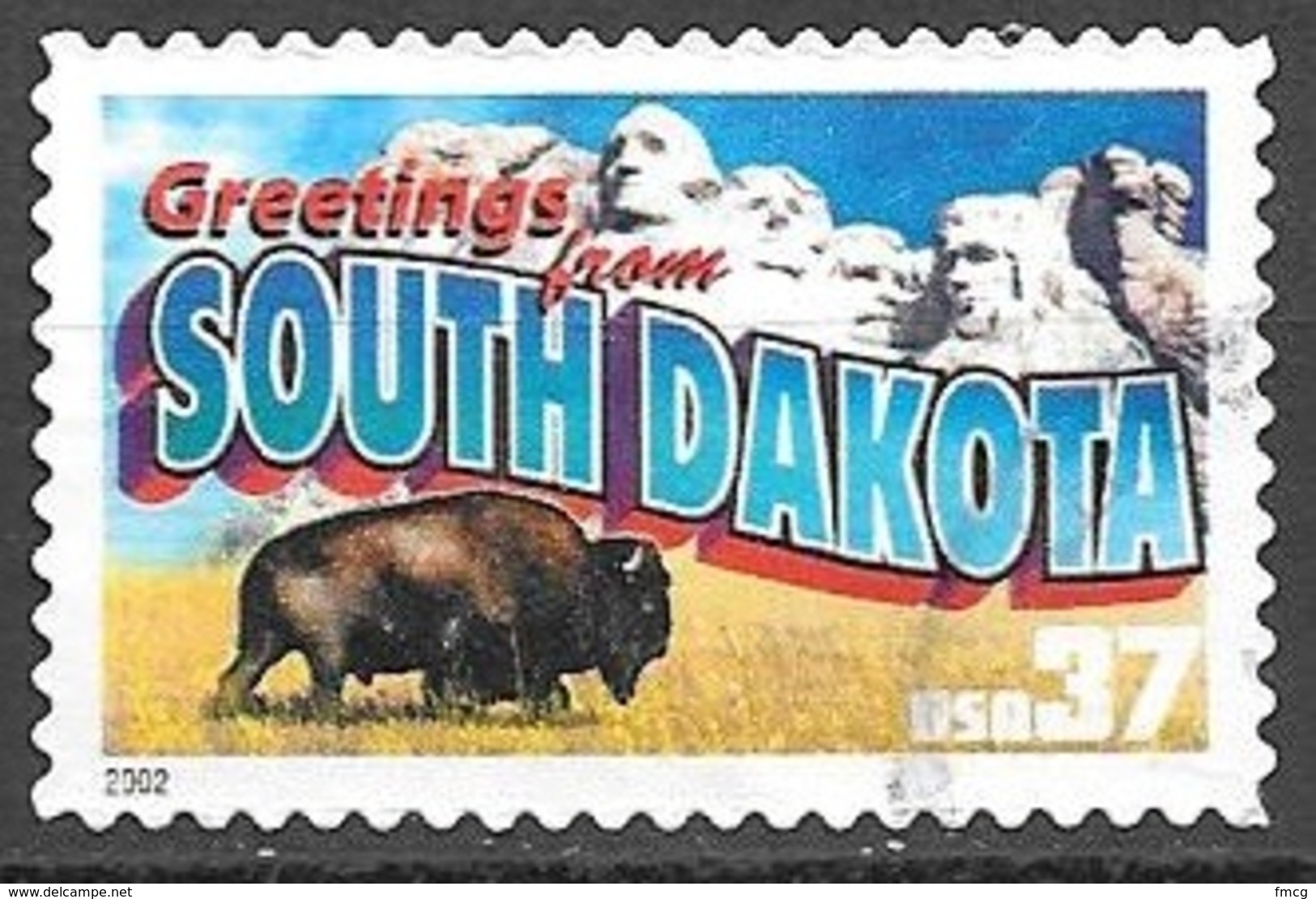 2002 37 Cents State Greetings, South Dakota, Used - Used Stamps