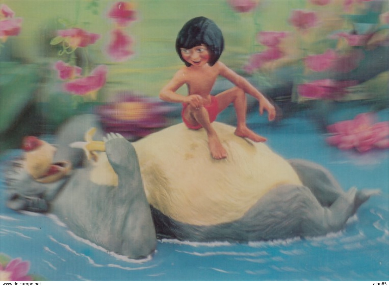 Disney Theme, Jungle Book Mogli And Bear, 3-D Lenticular C1960s Vintage Postcard - Andere & Zonder Classificatie