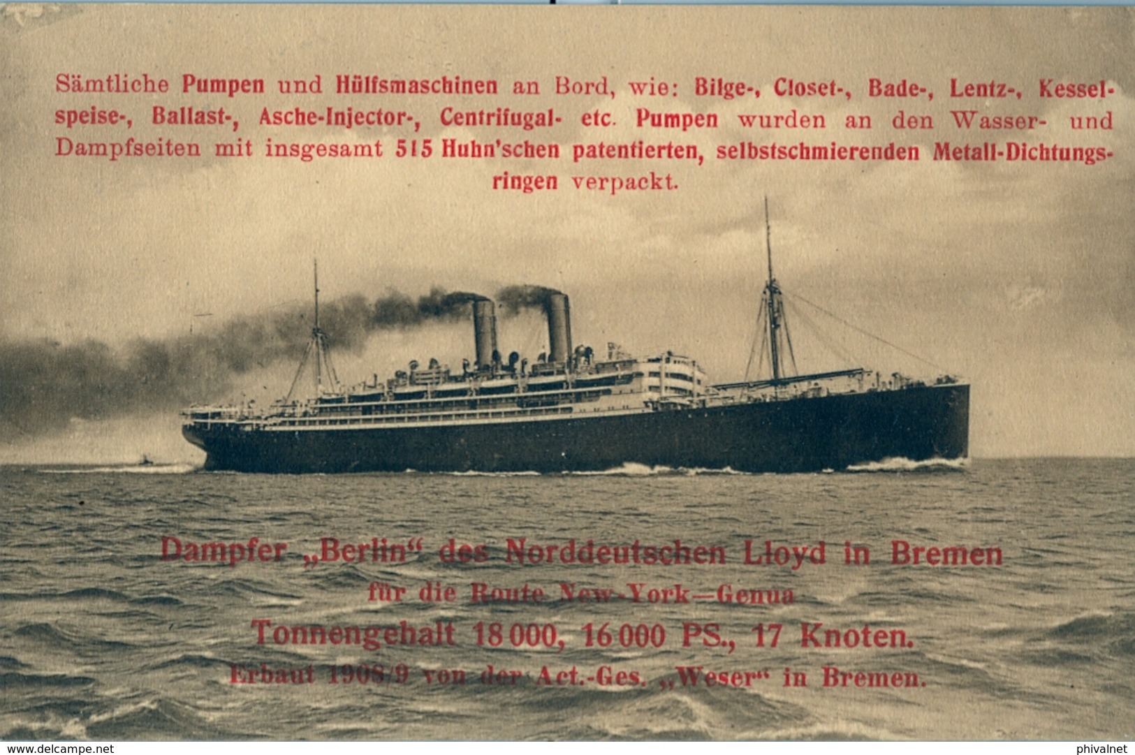 BARCOS / SHIPS , TARJETA POSTAL  NO CIRCULADA , NORDDEUTSCHER LLOYD BREMEN , DAMPFER " BERLIN " - Steamers