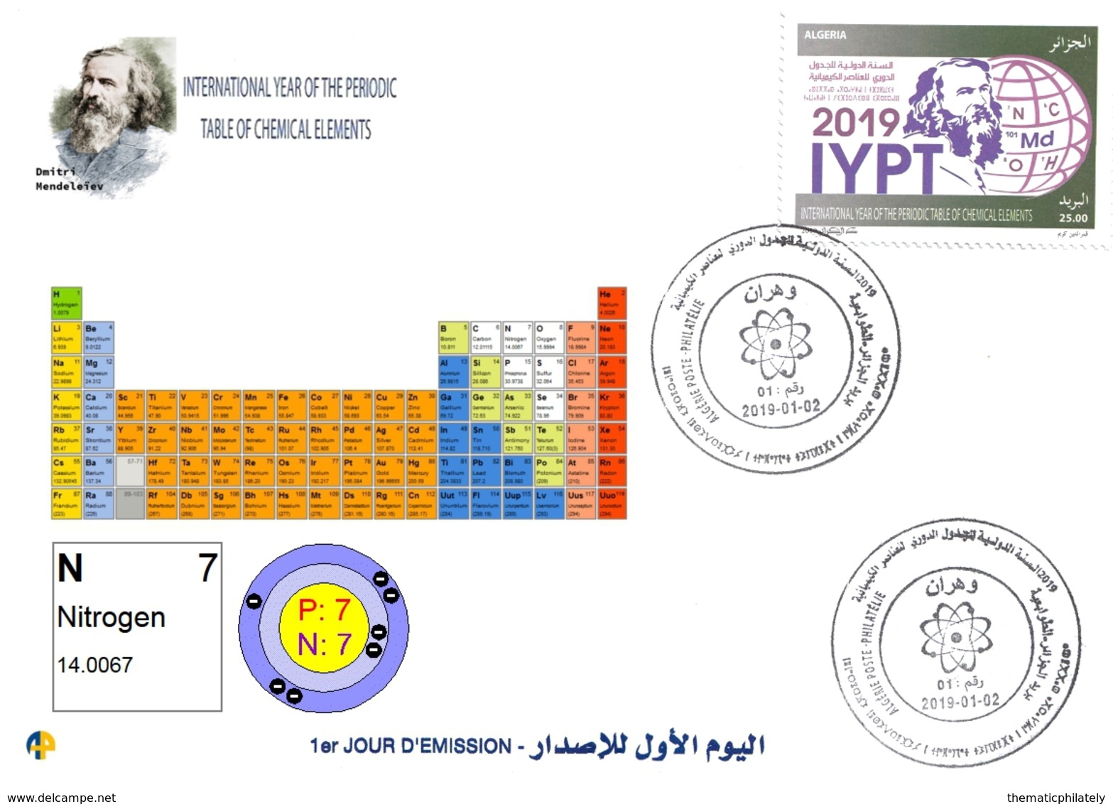 DZ Argelia 1836 - 2019 Año Internacional De La Tabla Periódica De Elementos Químicos. Dmitry Mendeleev Química Nitrógeno - Química