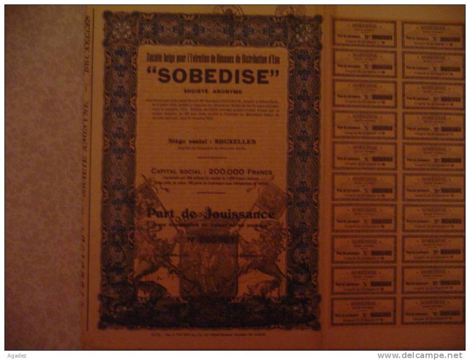 "SOBEDISE"Société Belge Pour L'entretien De Réseaux De Distribution D'eau, 1939 - Eau