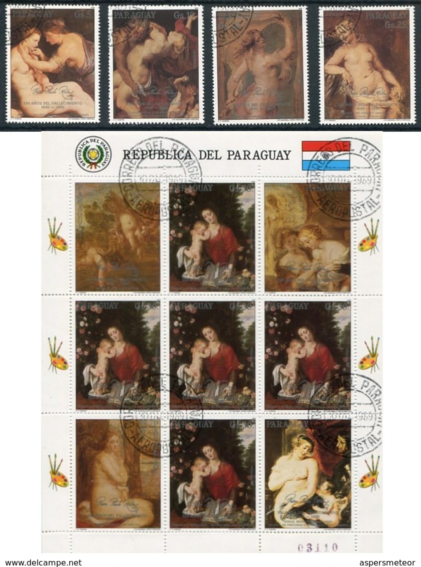 RUBENS, 350 AÑOS DE SU FALLECIMIENTO PEINTURE PAINTING. PARAGUAY 1989 YVERT 1147 / 1151 COMPLETE SERIE OBLITERES - LILHU - Paraguay