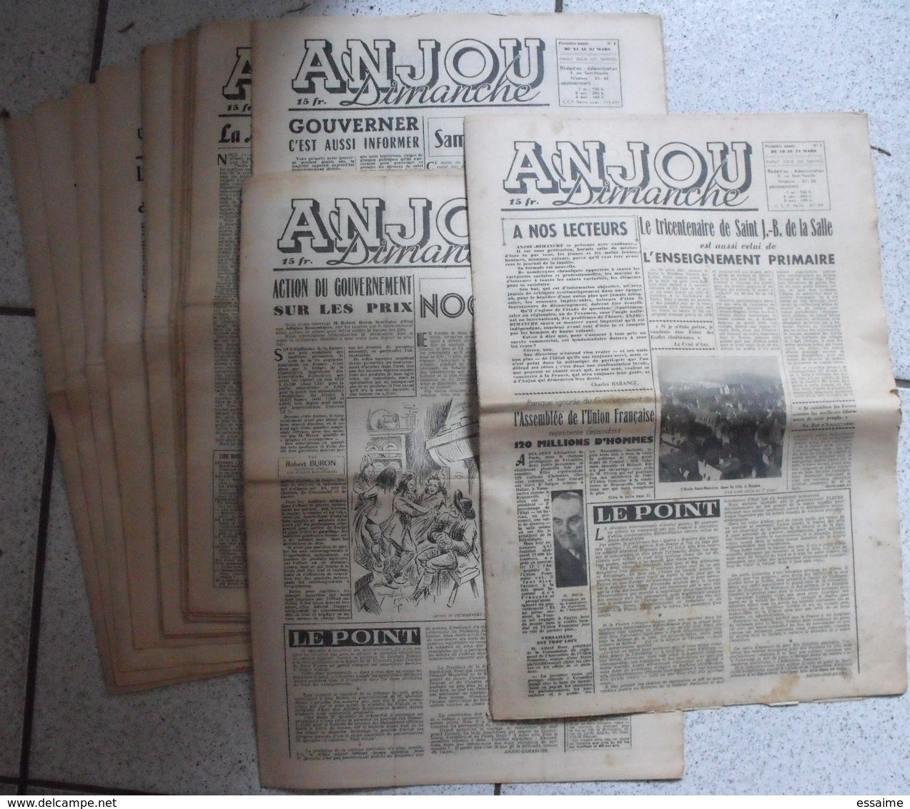 16 Revues Anjou-Dimanche De 1951. 1ère Année, N° 1 à 16 (collection Complète ?). Angers. Très Rare Hebdo Local. Barangé - Pays De Loire