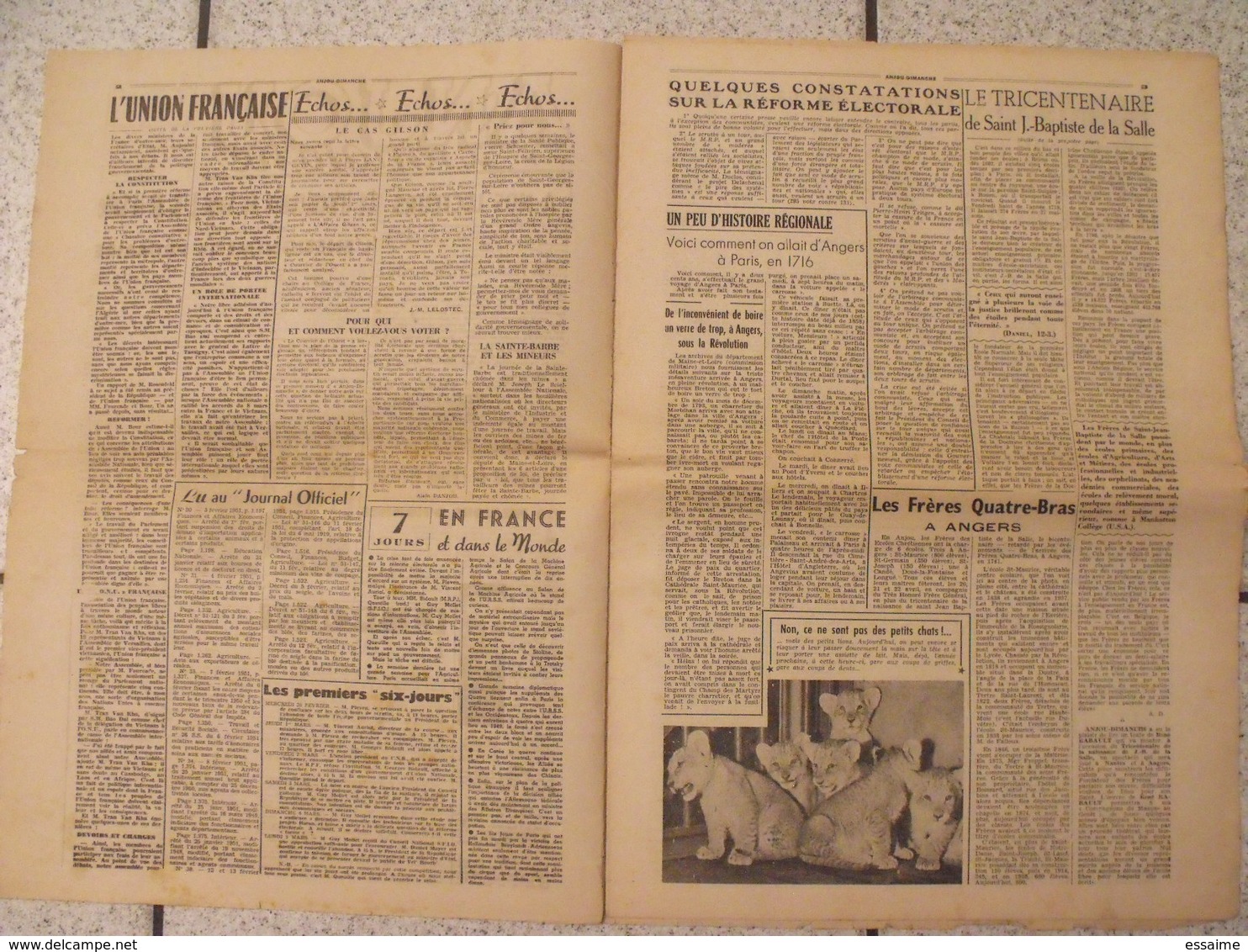 16 Revues Anjou-Dimanche De 1951. 1ère Année, N° 1 à 16 (collection Complète ?). Angers. Très Rare Hebdo Local. Barangé - Pays De Loire