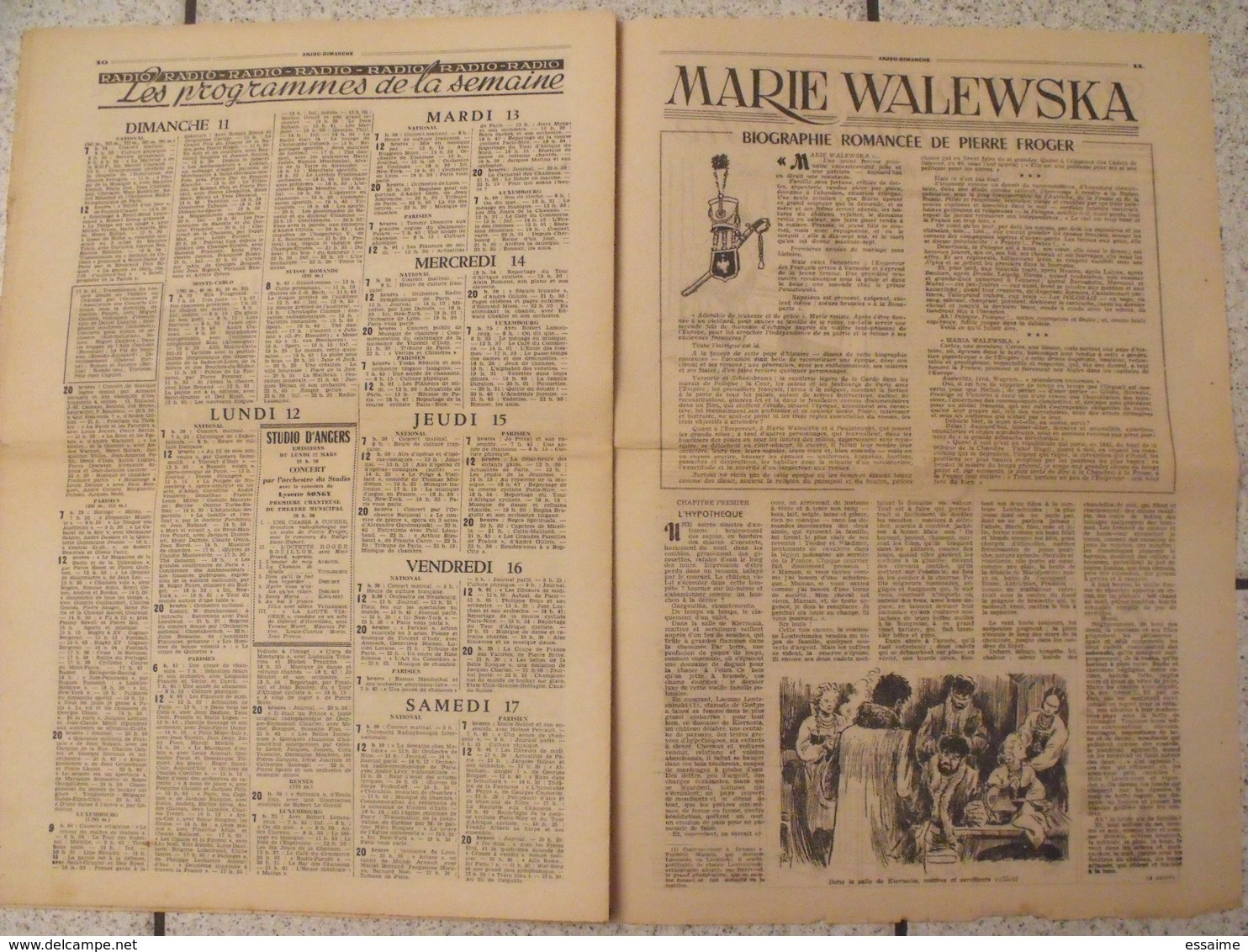 16 revues Anjou-Dimanche de 1951. 1ère année, n° 1 à 16 (collection complète ?). Angers. très rare hebdo local. barangé