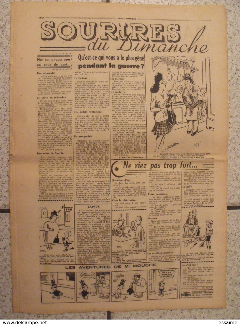 16 revues Anjou-Dimanche de 1951. 1ère année, n° 1 à 16 (collection complète ?). Angers. très rare hebdo local. barangé