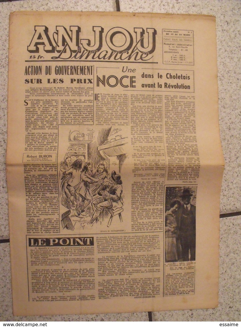 16 revues Anjou-Dimanche de 1951. 1ère année, n° 1 à 16 (collection complète ?). Angers. très rare hebdo local. barangé