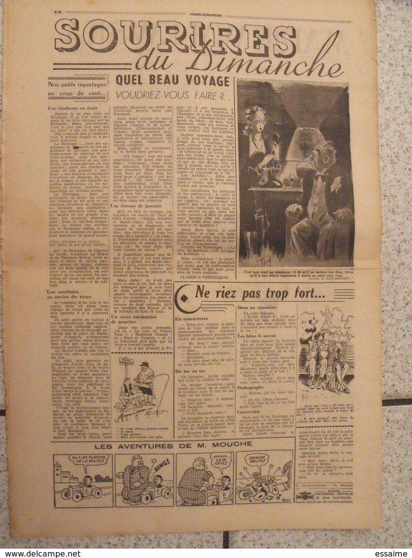 16 revues Anjou-Dimanche de 1951. 1ère année, n° 1 à 16 (collection complète ?). Angers. très rare hebdo local. barangé