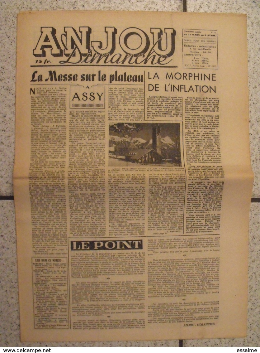 16 revues Anjou-Dimanche de 1951. 1ère année, n° 1 à 16 (collection complète ?). Angers. très rare hebdo local. barangé