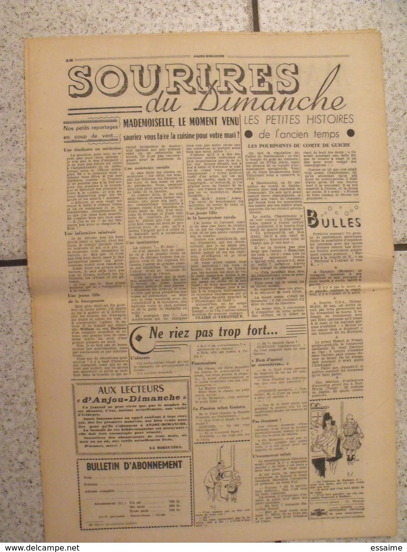 16 revues Anjou-Dimanche de 1951. 1ère année, n° 1 à 16 (collection complète ?). Angers. très rare hebdo local. barangé