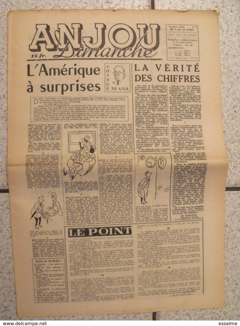 16 revues Anjou-Dimanche de 1951. 1ère année, n° 1 à 16 (collection complète ?). Angers. très rare hebdo local. barangé