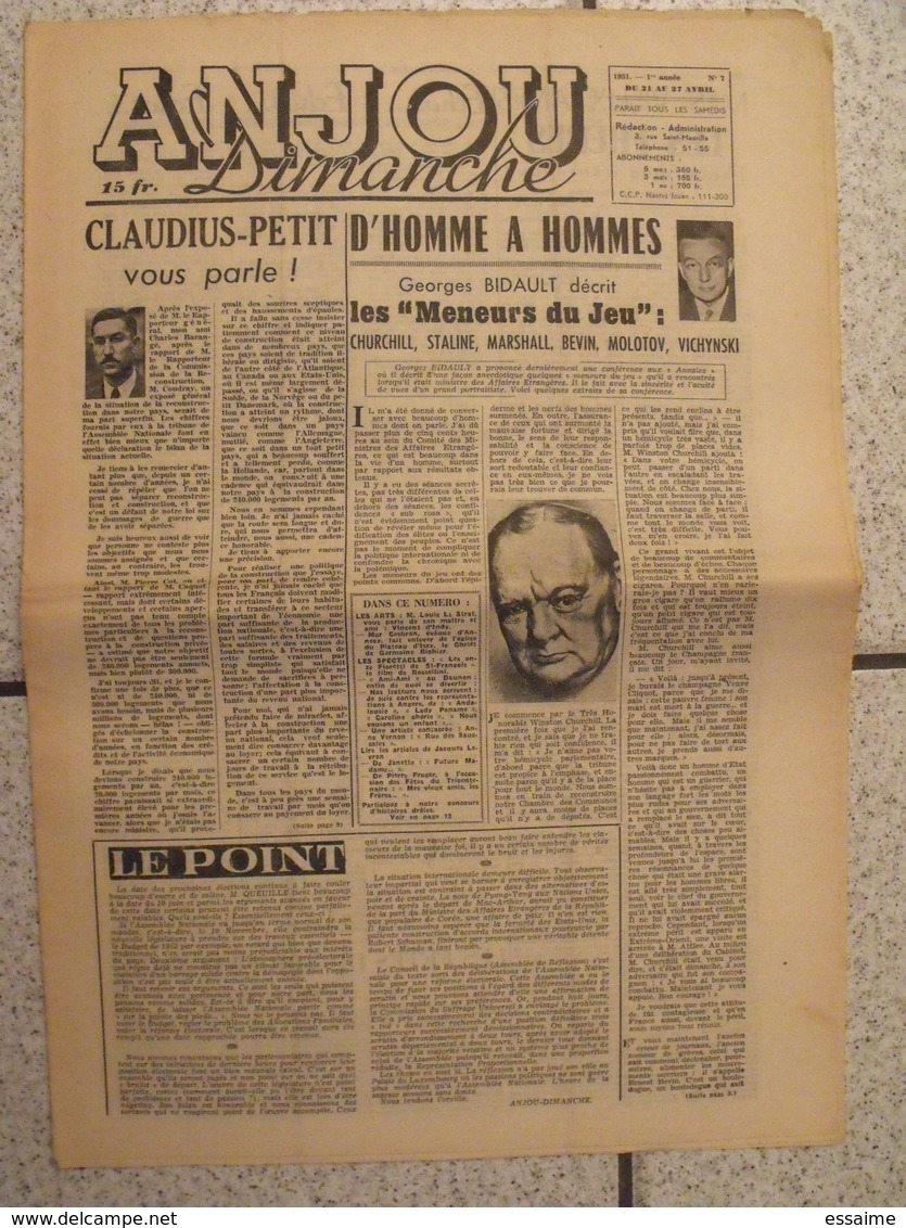 16 revues Anjou-Dimanche de 1951. 1ère année, n° 1 à 16 (collection complète ?). Angers. très rare hebdo local. barangé