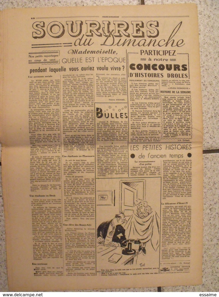 16 revues Anjou-Dimanche de 1951. 1ère année, n° 1 à 16 (collection complète ?). Angers. très rare hebdo local. barangé