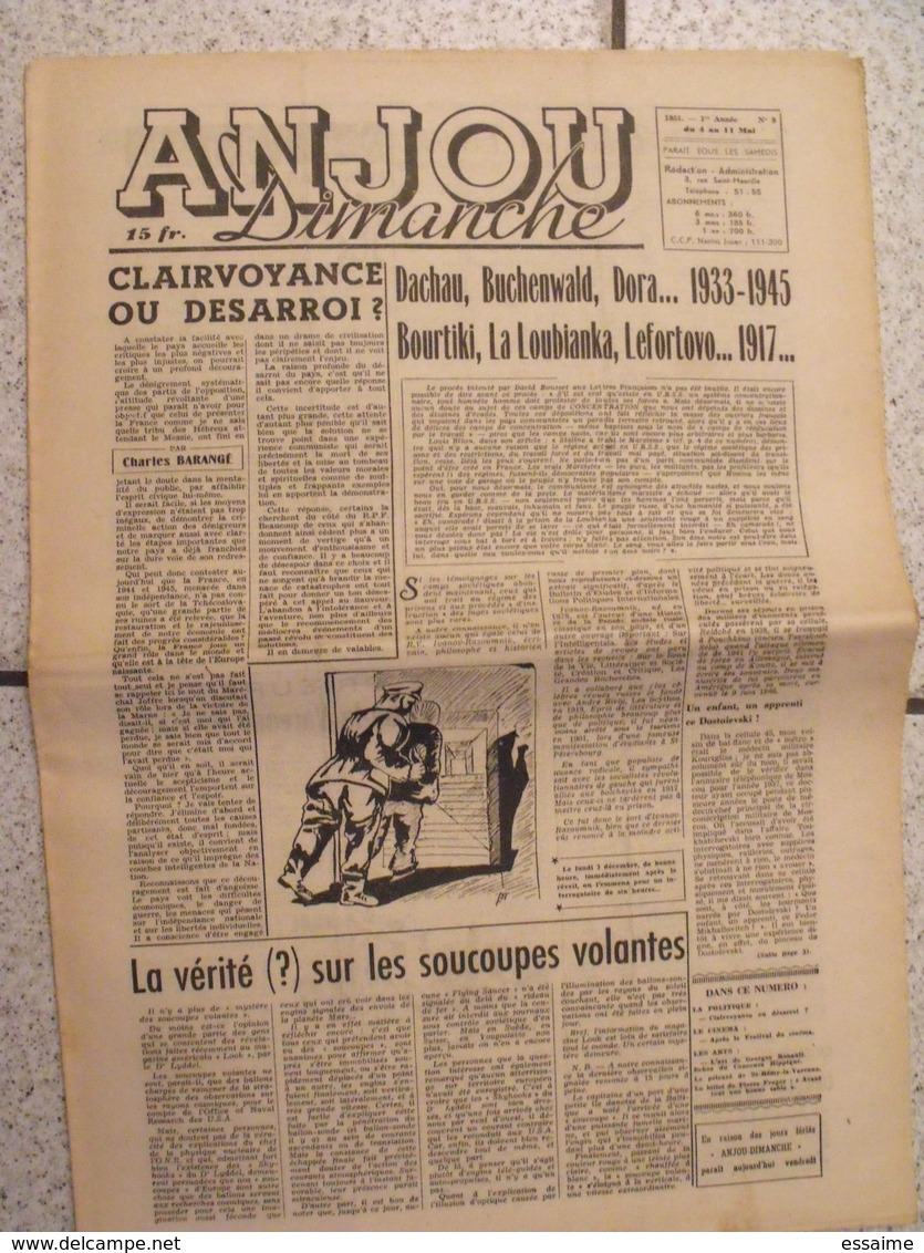 16 revues Anjou-Dimanche de 1951. 1ère année, n° 1 à 16 (collection complète ?). Angers. très rare hebdo local. barangé