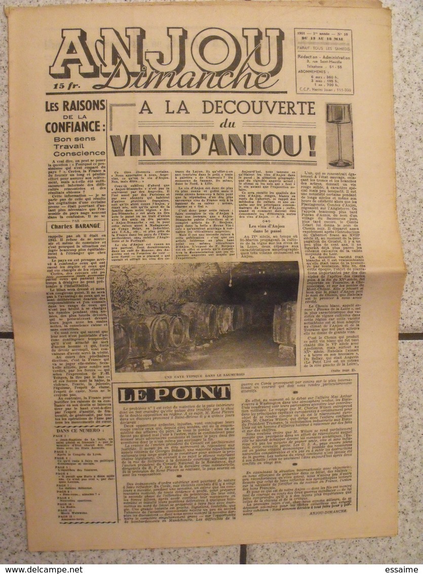 16 revues Anjou-Dimanche de 1951. 1ère année, n° 1 à 16 (collection complète ?). Angers. très rare hebdo local. barangé