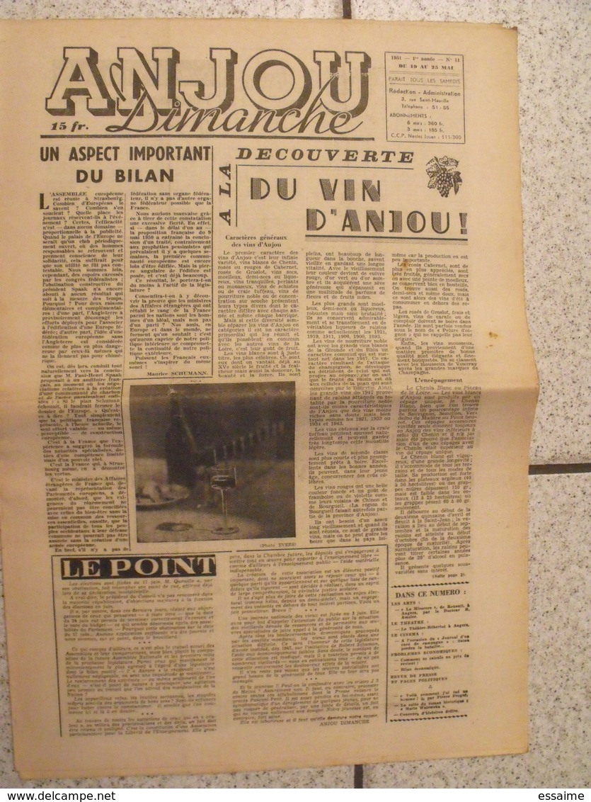 16 revues Anjou-Dimanche de 1951. 1ère année, n° 1 à 16 (collection complète ?). Angers. très rare hebdo local. barangé