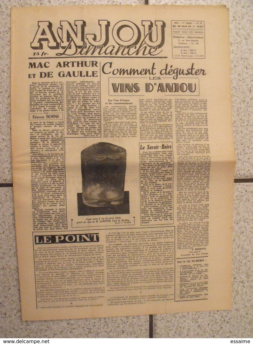 16 revues Anjou-Dimanche de 1951. 1ère année, n° 1 à 16 (collection complète ?). Angers. très rare hebdo local. barangé