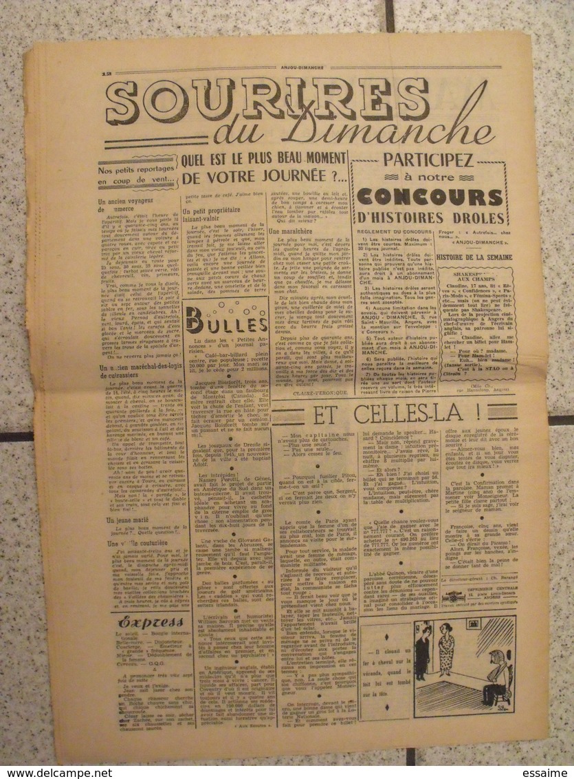 16 revues Anjou-Dimanche de 1951. 1ère année, n° 1 à 16 (collection complète ?). Angers. très rare hebdo local. barangé