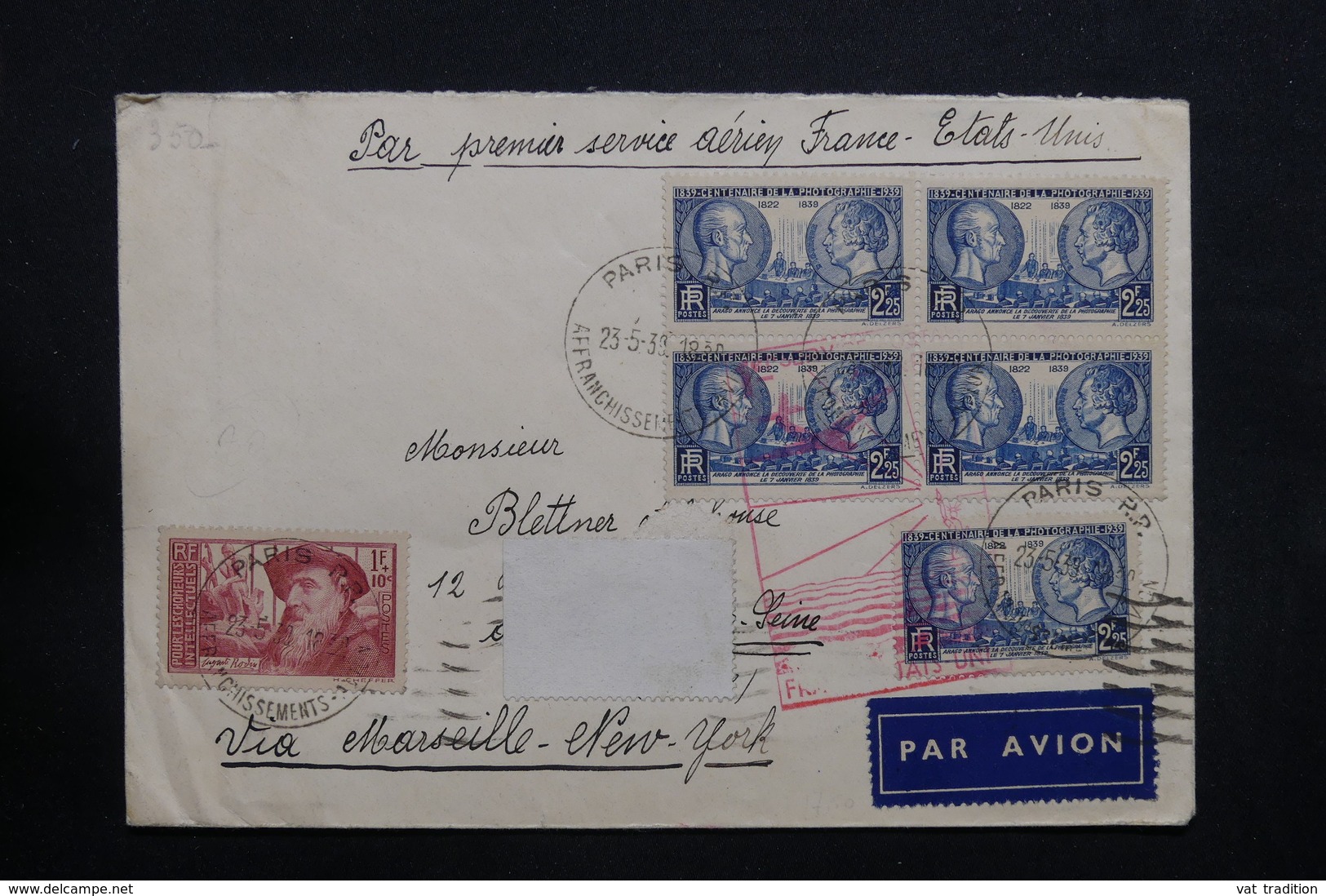 FRANCE - Enveloppe 1 Er Vol France / Etats Unis En 1939 , Affranchissement Plaisant - L 32745 - 1960-.... Lettres & Documents