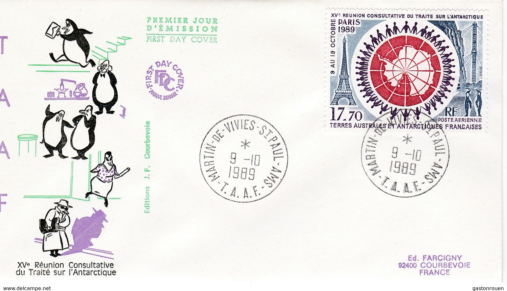 TAAF PREMIER JOUR 1989 PA109 Réunion Consultative Traité Antarctique 09-10-1989 St Paul Et Amsterdam - FDC