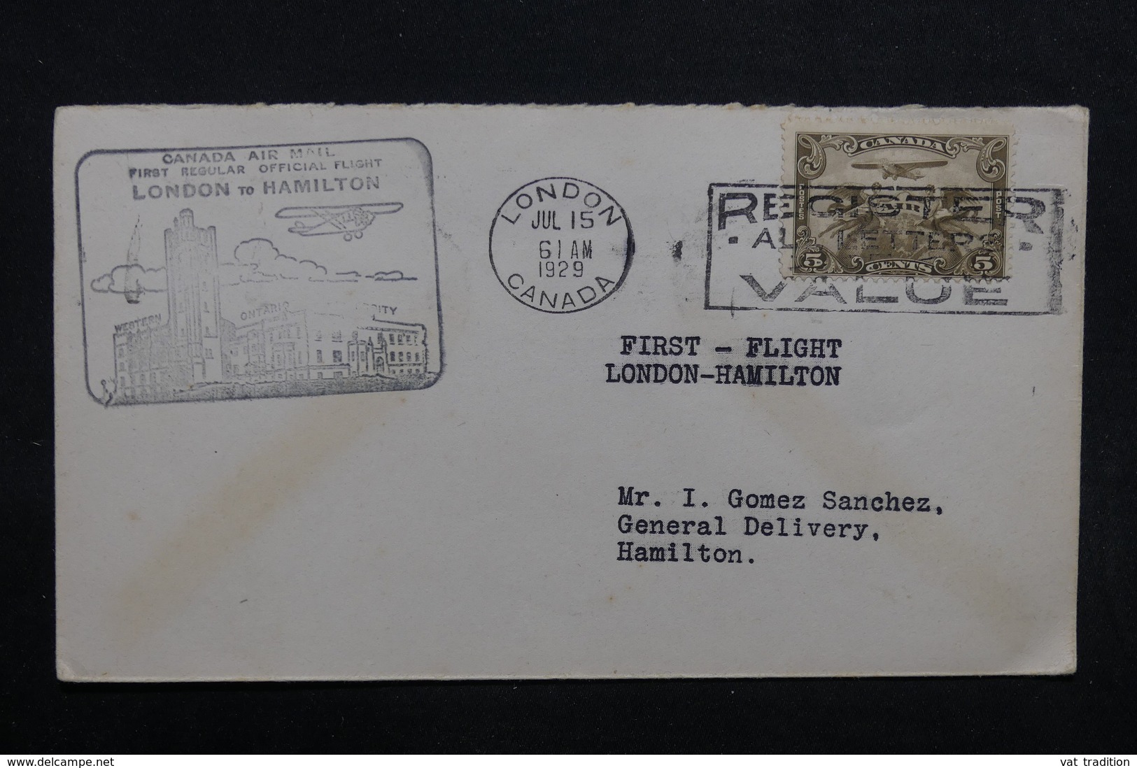 CANADA - Enveloppe 1 Er Vol En 1929 London  / Hamilton - L 32757 - Lettres & Documents