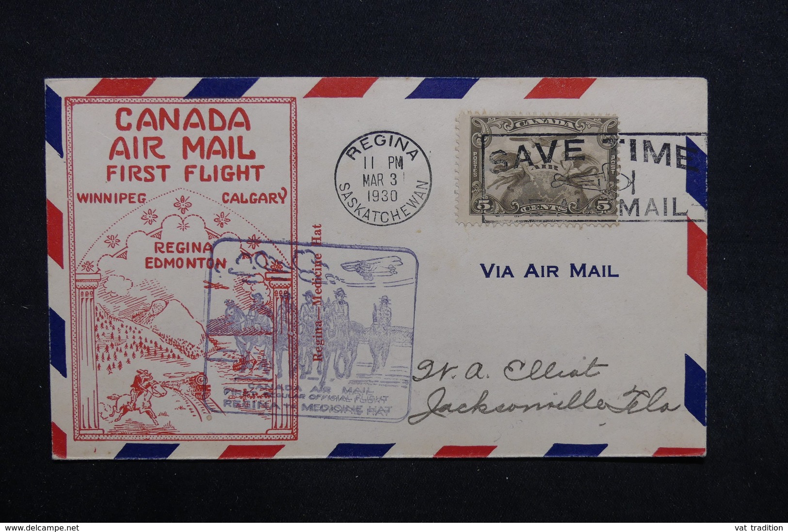 CANADA - Enveloppe 1 Er Vol En 1930 Regina  / Medioine Hat - L 32758 - Lettres & Documents