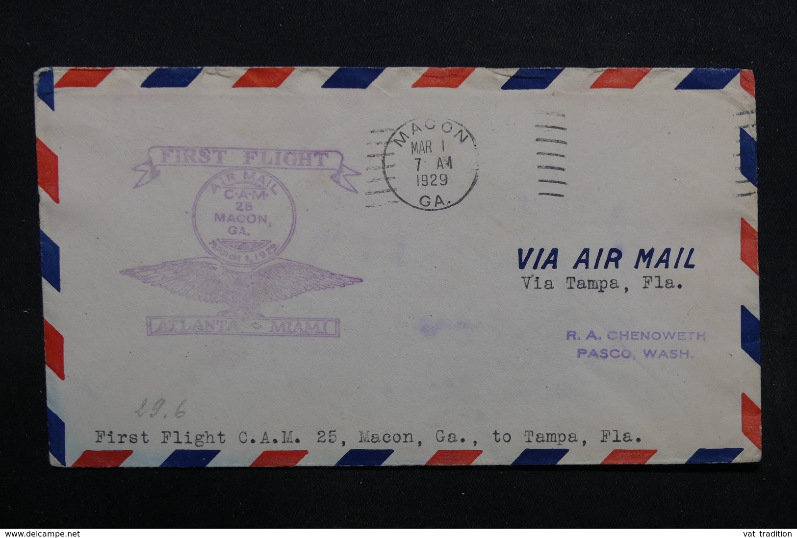 ETATS UNIS - Enveloppe 1 Er Vol Macon / Tampa En 1929 - L 32759 - Marcofilie