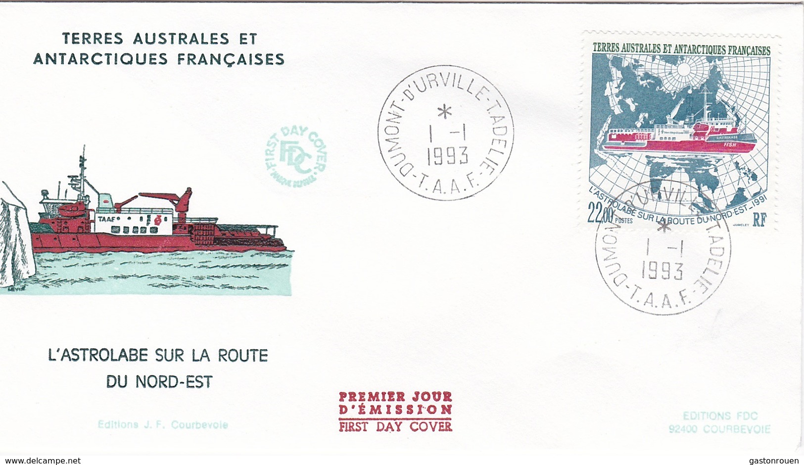 TAAF PREMIER JOUR 1993 181 Bateau L'astrolabe 01-01-1993 Terre Adélie - FDC