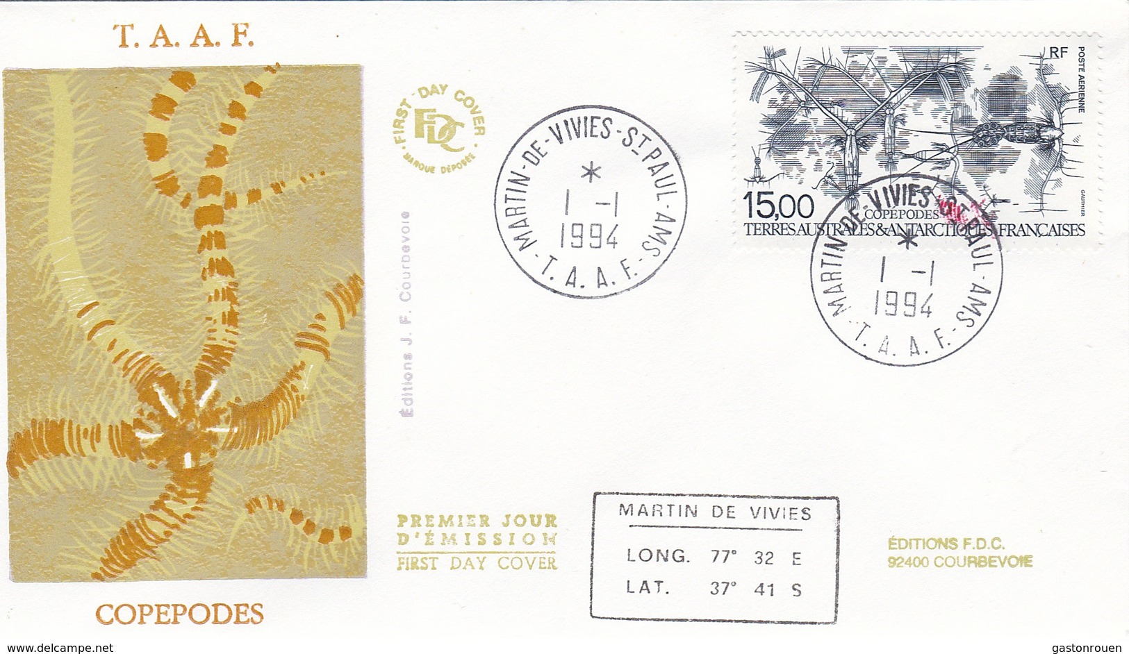 TAAF PREMIER JOUR 1994 PA129 Les Copépodes 01-01-1994 St Paul Et Amsterdam - FDC