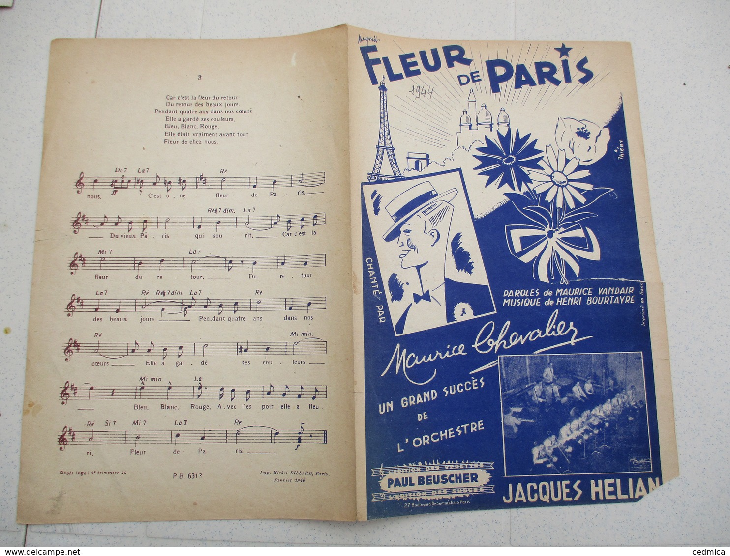 FLEUR DE PARIS CHANTE PAR MAURICE CHEVALIER PAROLES DE MAURICE VANDAIR MUSIQUE DE HENRI BOURTAYRE 1944 - Scores & Partitions