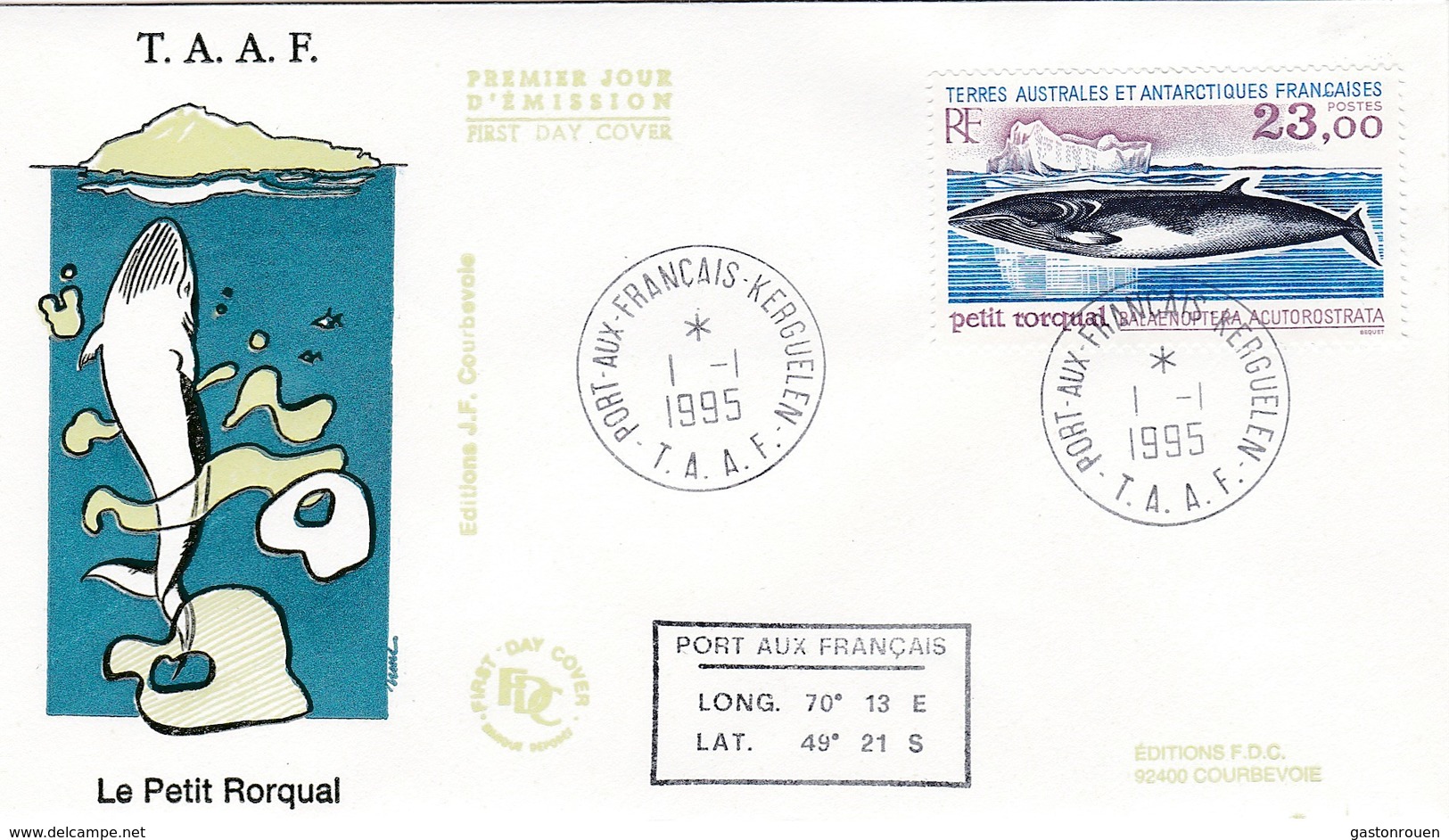 TAAF PREMIER JOUR 1995 197 Petit Rorqual 01-01-1995 Kerguelen - FDC