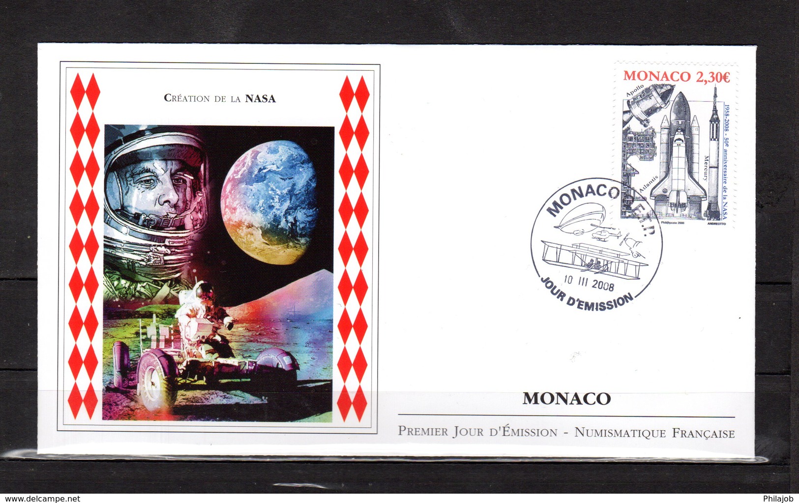 " 50 ANS DE LA CREATION DE LA NASA " Sur Enveloppe 1er Jour De 2008 De MONACO. N° YT 2619. Parfait état. FDC - Sonstige & Ohne Zuordnung