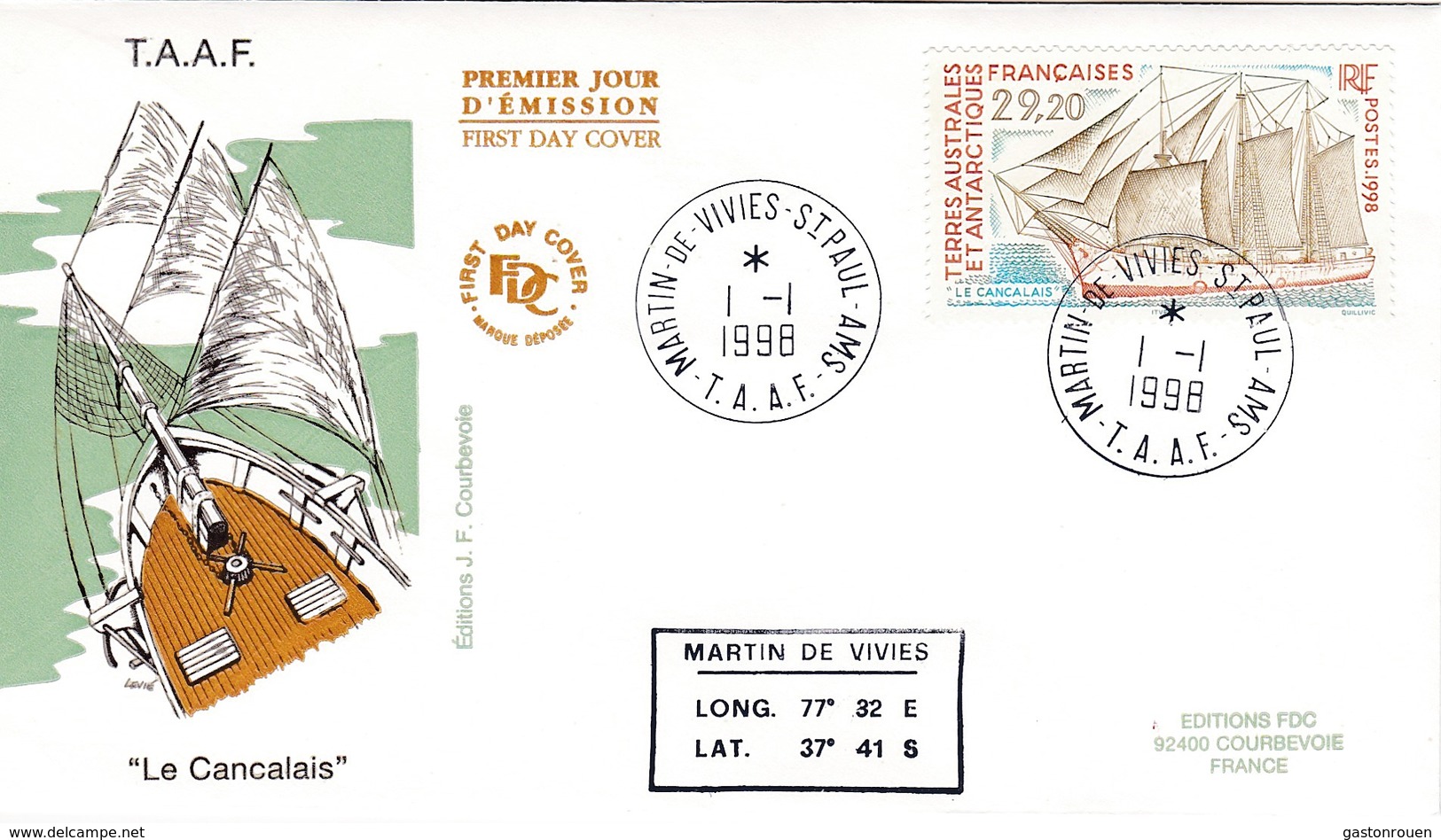 TAAF PREMIER JOUR 1998 230 Bateau Le Cancalais 01-01-1998 St Paul Et Amsterdam - FDC