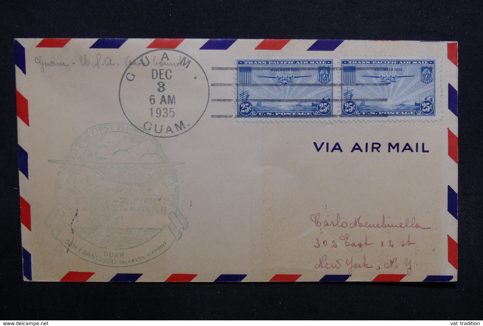 ETATS UNIS - Enveloppe 1 Er Vol De Guam En 1935 - L 32764 - Marcophilie