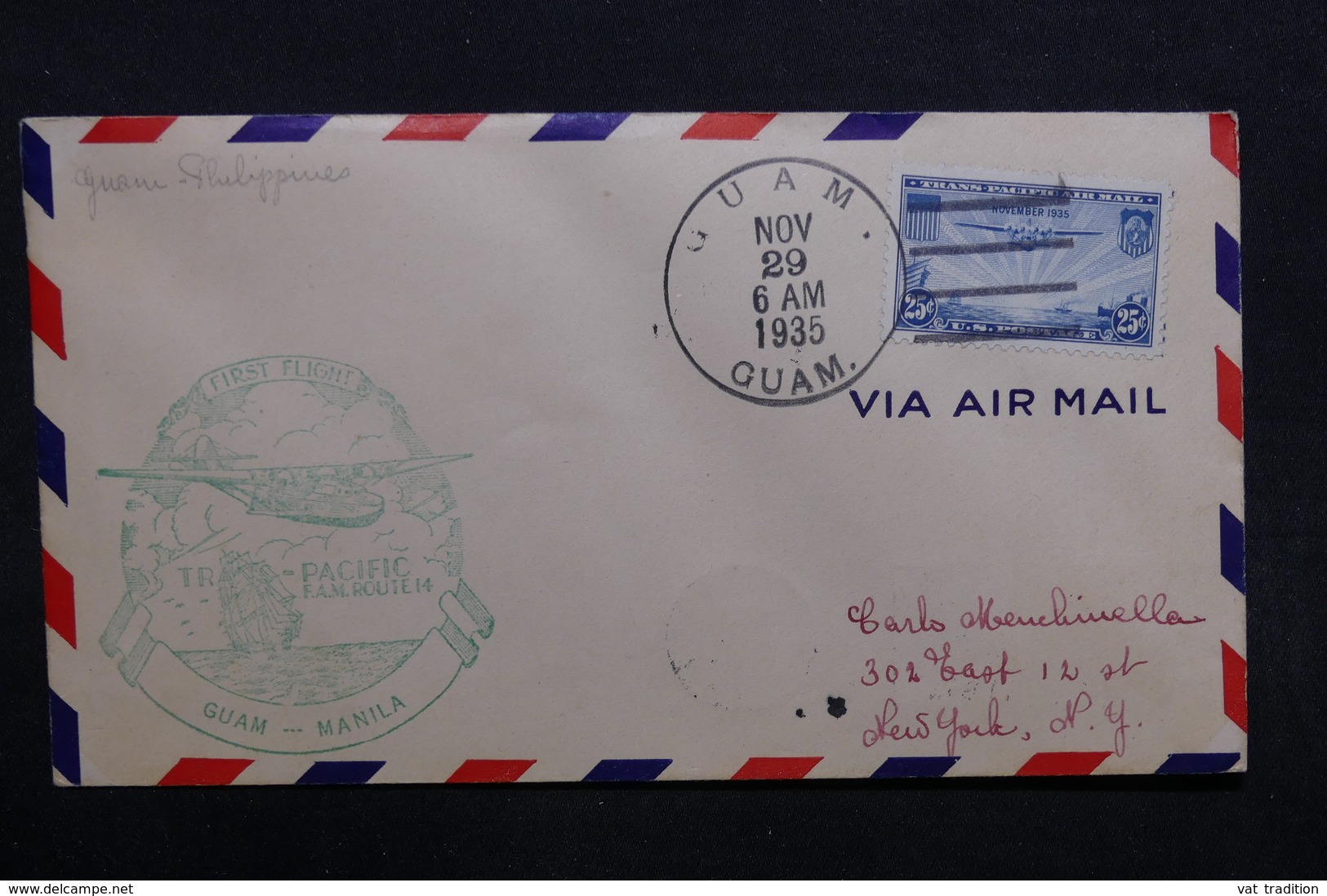 ETATS UNIS - Enveloppe 1 Er Vol De Guam En 1935 - L 32765 - Marcophilie