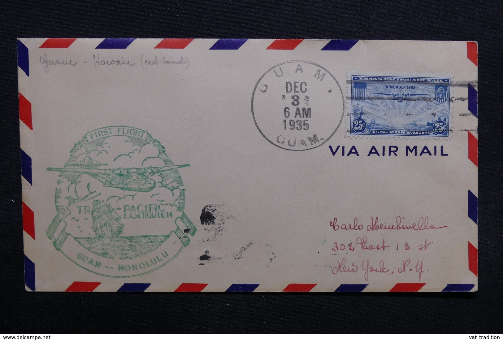 ETATS UNIS - Enveloppe 1 Er Vol De Guam En 1935 - L 32766 - Marcophilie