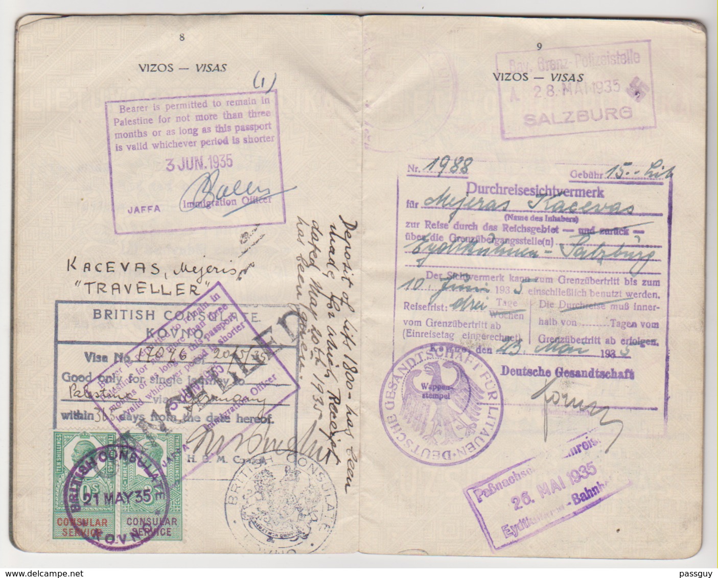 LITHUANIA Passport 1935 Passeport LITHUANIE – Reisepaß – Revenues/Fiscaux