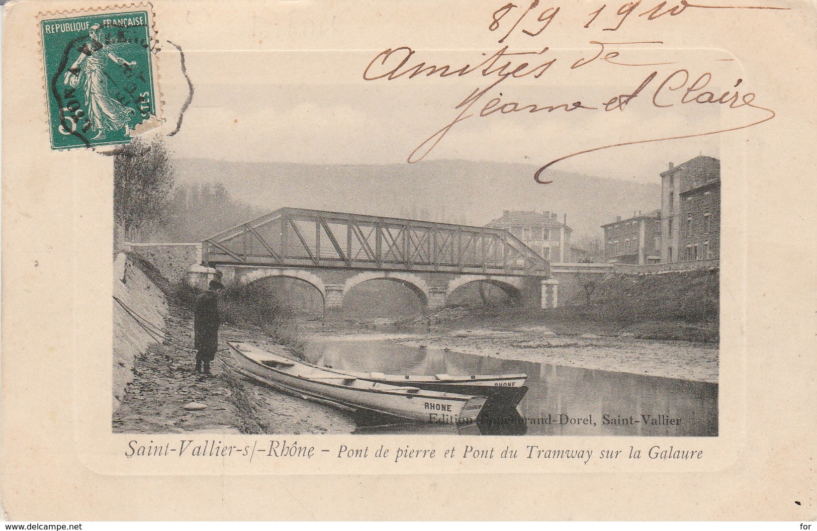 Drome : SAINT-VALLIER : Pont De Pierre Et Pont Du Tramway Sur La Galaure - ( Barque - Rhone ) - Carte Rare - Other & Unclassified